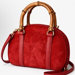Gucci Red Suede Satchel with Bamboo Accents